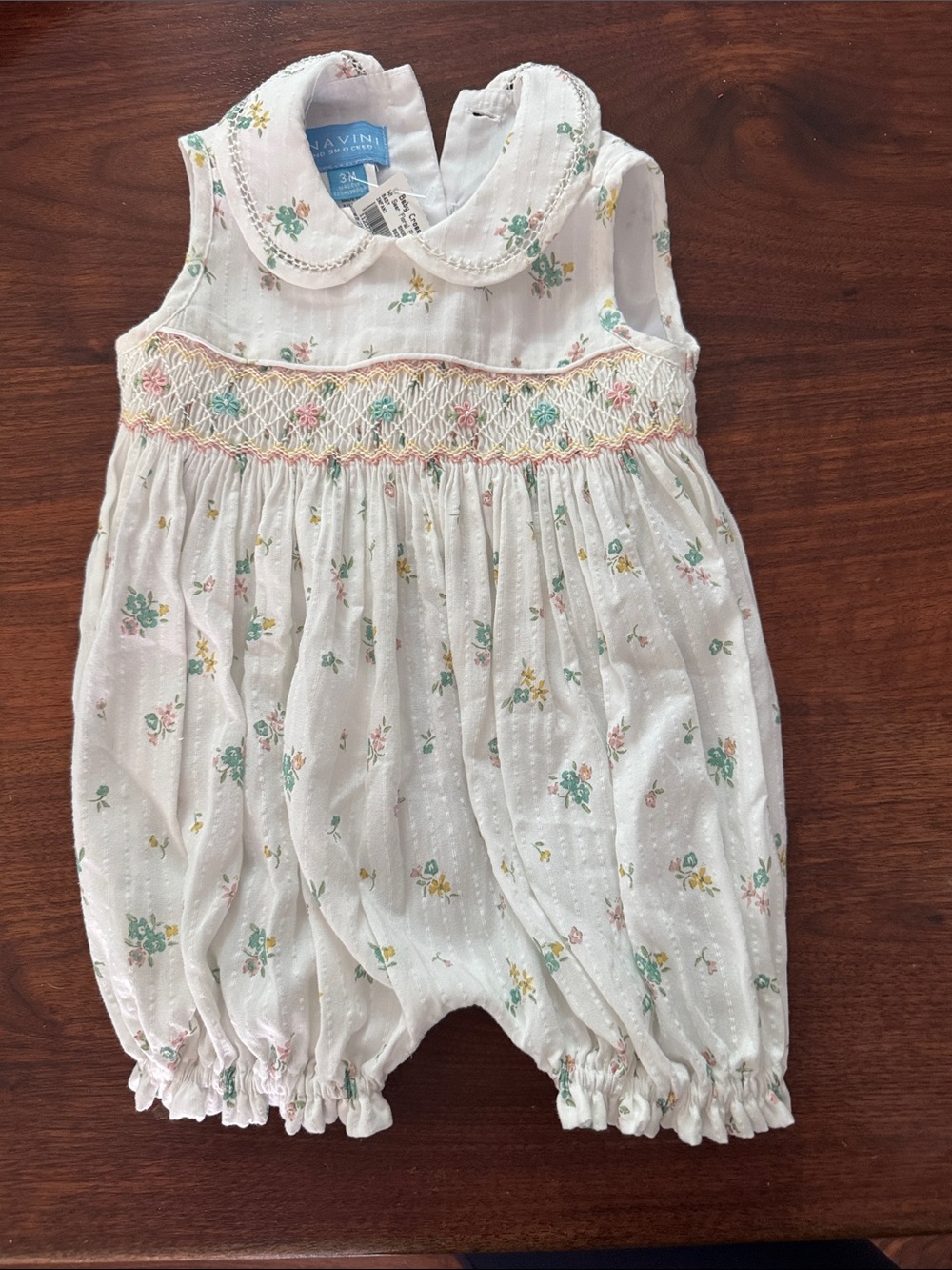 Lavín White Floral Smocked Baby One-Piece